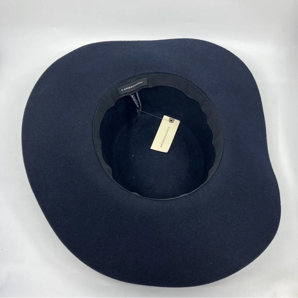 Anthropologie Wool Navy Blue Boater Wide Rim Floppy Hat Festival Boho - Picture 7 of 12